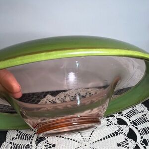 Vintage Tiffin Franciscan Rambler Rose Rolled Edge Console Pink Green Gold Rim